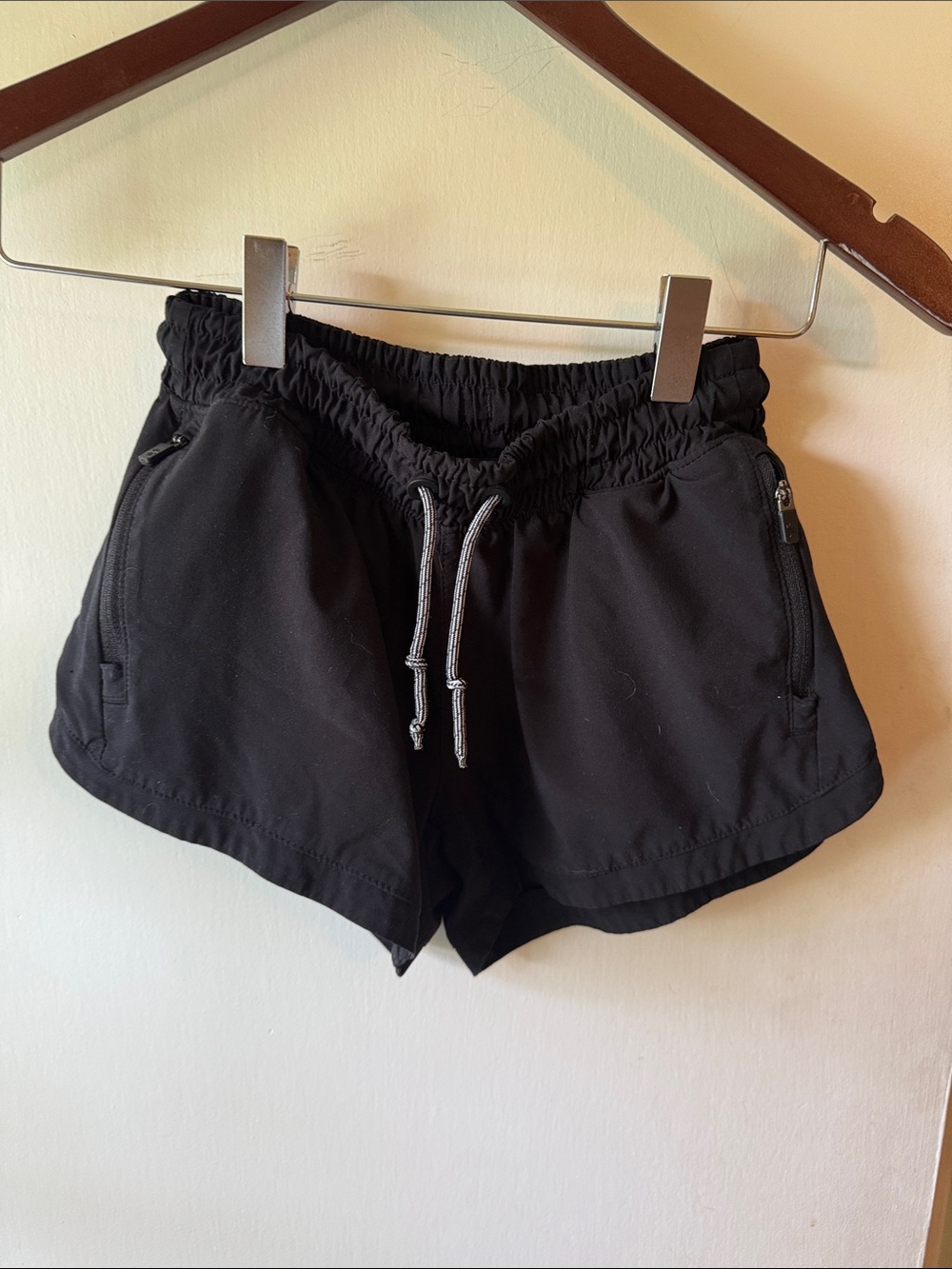 Athleta Black Athletic Drawstring Shorts with Zipper Pockets